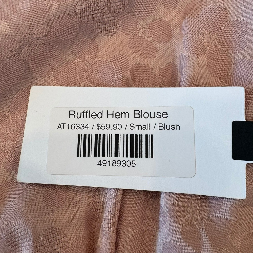 ASTR The Label Ruffled Hem Blouse Blush Pink Floral Jacquard VNeck AT16334 Small - Picture 5 of 9